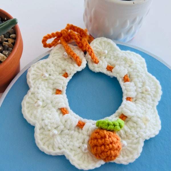 Orange Crochet Cat Collar, Crochet Dog Collar, Cat Bib, Dog Bib, Handmade Pet Necklace, Dog/Cat Accessory, Knit Cat Scarf, Dog Scarf