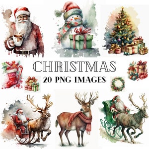 Watercolor Christmas clipart| 20 PNG images| for commercial use| high quality
