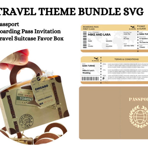 Travel Bundle SVG Set - Boarding Pass, Passport, Suitcase Icons - DIY Vacation Crafts