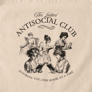 Book Club Canvas Tote Bag Vintage Antisocial Club Introvert Green Reusable Grocery Bag Dark Academia Book Bag Cottagecore