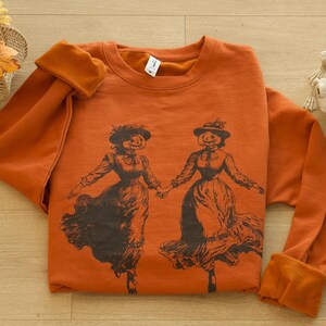 Vintage Halloween Pumpkin Sweatshirt: Victorian Girls Jackolantern Pullover Autumn Sweater