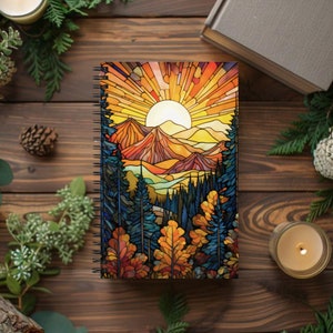 Mountain Scene Spiral Notebook: Faux Stained Glass Journal