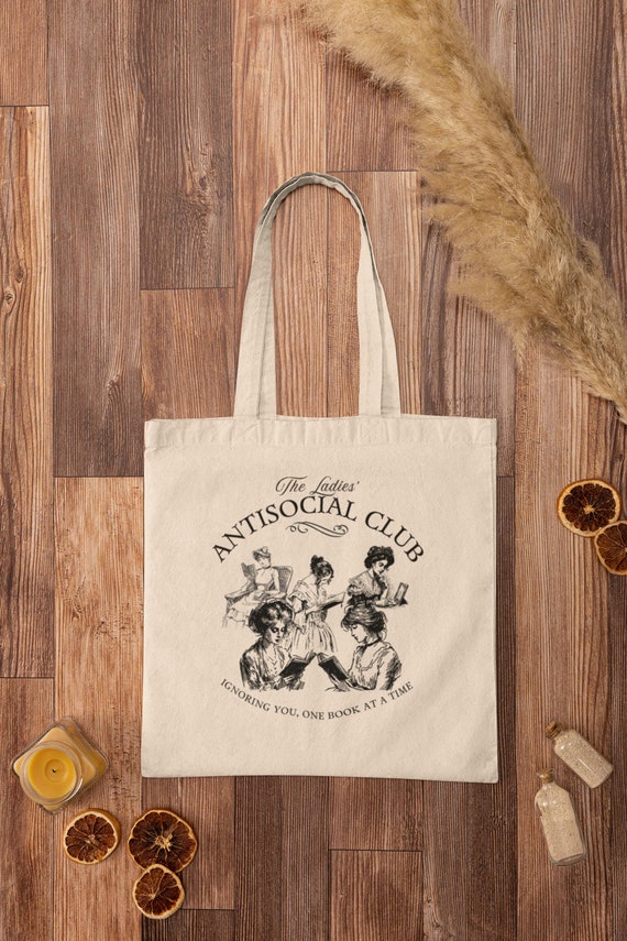 Antisocial Club Canvas Tote Bag: Introvert Book Bag, Gift for Reader