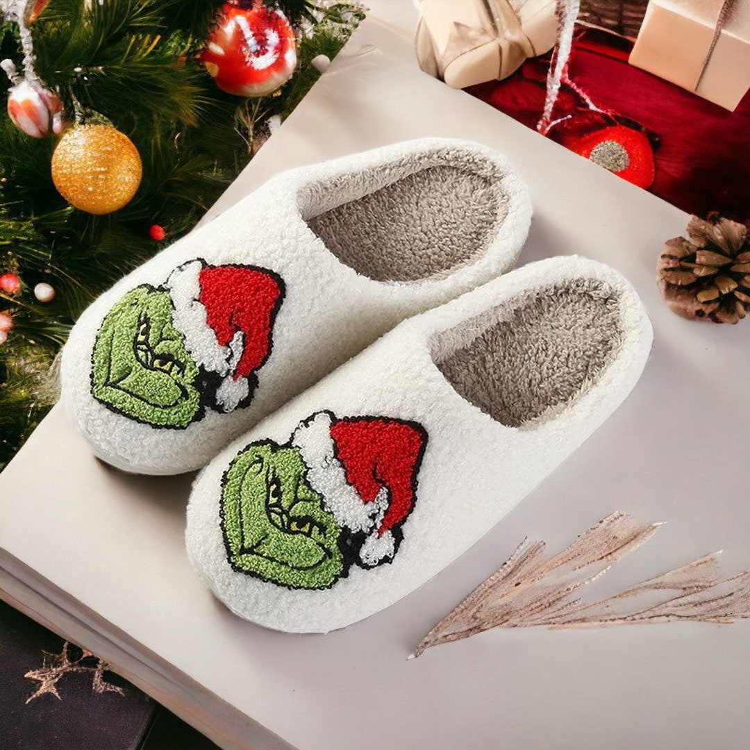 Christmas Grinch Slippers Cozy Slippers Christmas Gift Etsy