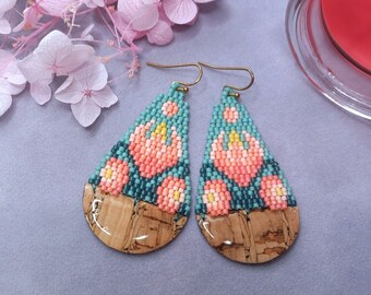Miyuki Seed Bead Earrings, Floral Woven Design