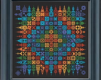 Patchwork Cross Stitch Pattern, DMC Rainbow Sampler PDF