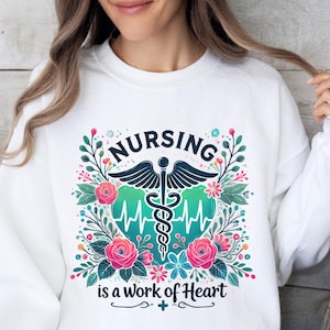 Nursing Heart Sweatshirt, Nurse Gift, Medical Student, Healthcare Worker, Hospital Apparel, Unisex Crewneck, Comfortable Jumper