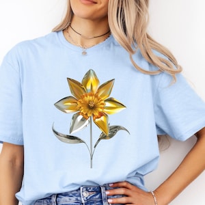 Chrome daffodil T-Shirt, Floral Graphic Tee, Nature Lover Shirt, Botanical Print Top, Gardening Gift