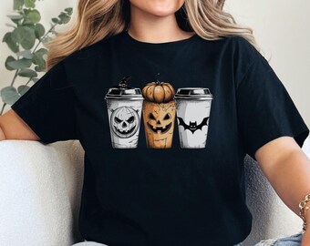 Spooky Coffee T-Shirt - Funny Halloween Pumpkin Tee
