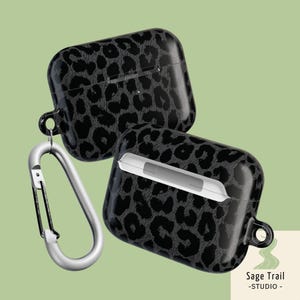 Black Cheetah Print AirPods & AirPods Pro Case with Carabiner Animal Pattern Design Cover for 1st, 2nd, 3rd Generation AirPods