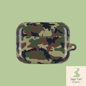 Green Camo AirPods & AirPods Pro Case with Carabiner | Military-Inspired Camouflage | Protective Cover for 1st, 2nd, 3rd Generation