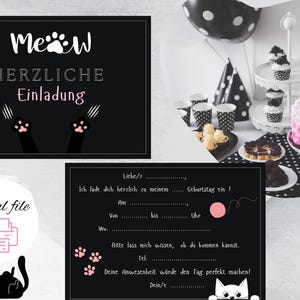 Cat Birthday Invitation,Pastel birthday invitation,DIN A6, ecard, children's birthday, girl birthday, printable birthday card,meow