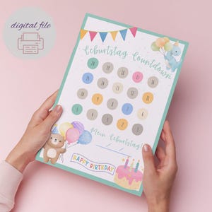 Birthday Countdown Set: English & German Versions,Kids birthday countdown,Birthday countdown, child birthday,Cute birthday countdown