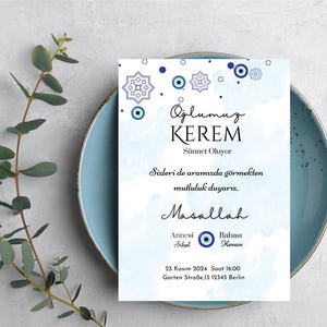 Custom Sünnet Ceremonyinvitation, Sünnet digital invitation, digital invitation for boys