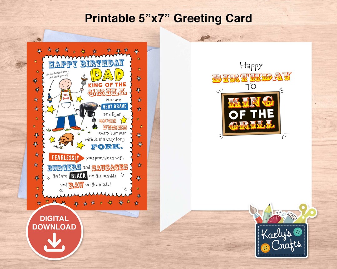 Dad Birthday Printable Card King of the Grill Wish a Barbeque - Etsy
