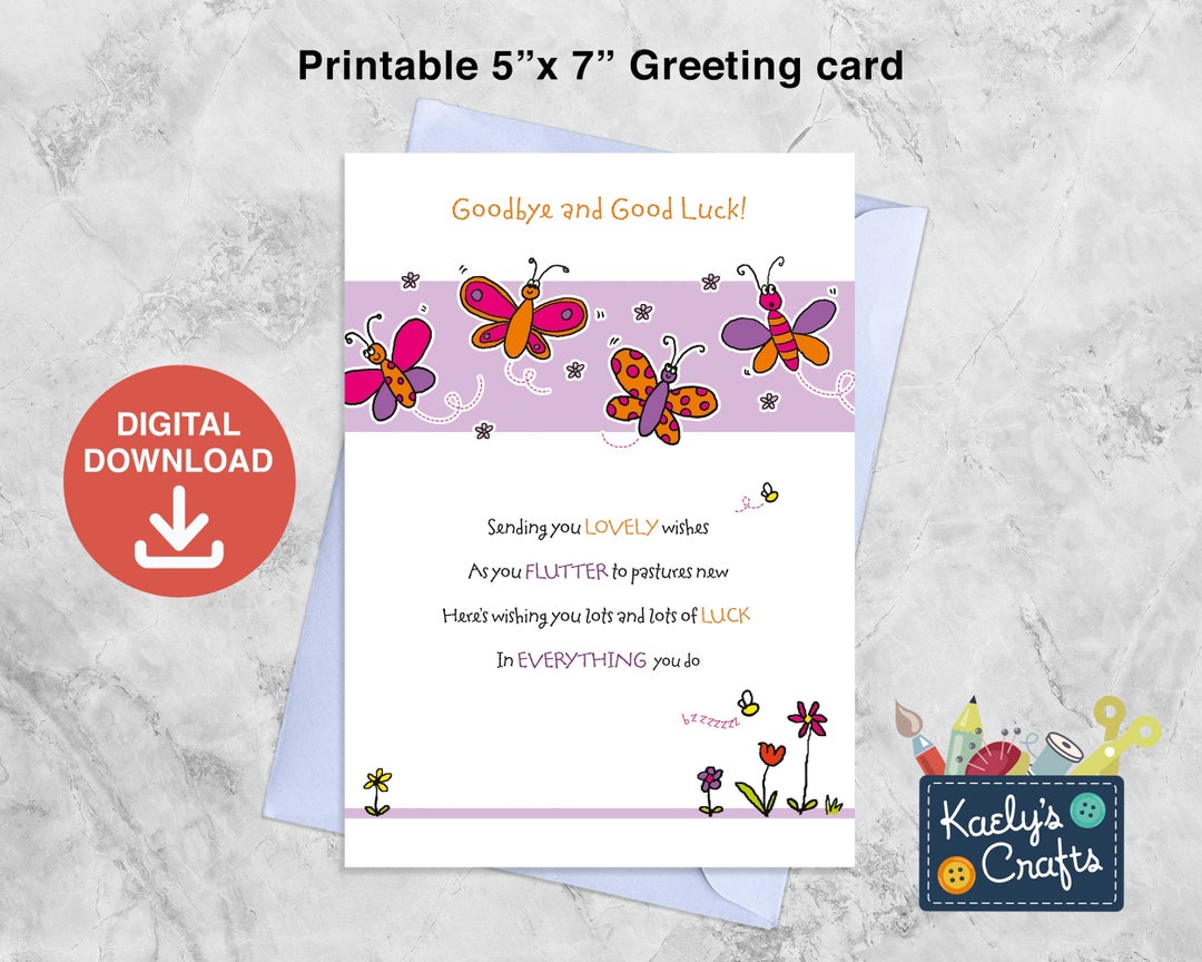 Goodbye and Good Luck Printable Card With Butterflies and a - Etsy