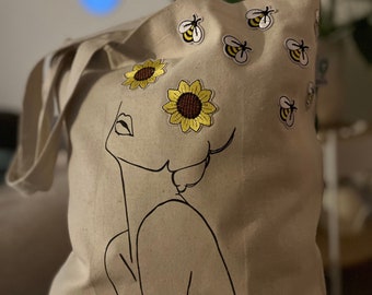 Bedruckte Stofftasche/Jutebeutel Blume, Alltags Tasche, Einkaufsbeutel