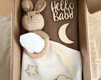 Geschenkset Geburt, Gift for Baby Shower, Geschenkidee für werdende Eltern, Hello Baby Holzschilder, Geburtsgeschenk