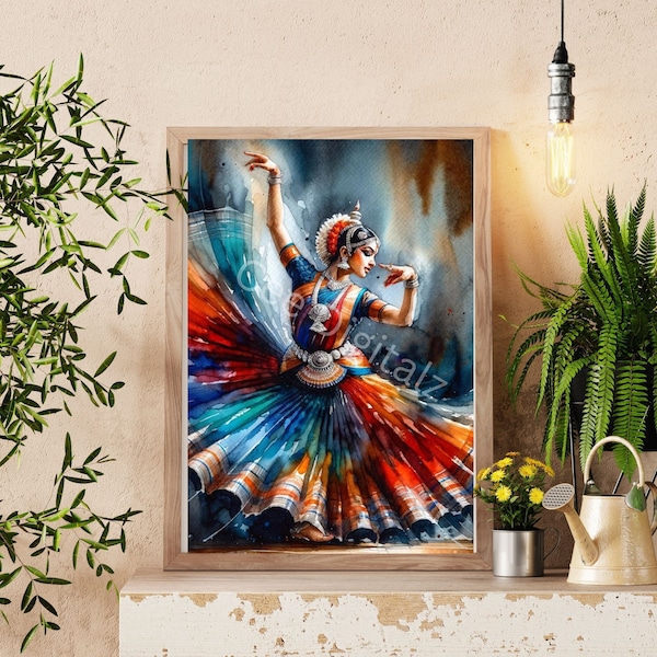 Traditional Bharatanatyam Dancer Watercolor Artwork-Digital Download