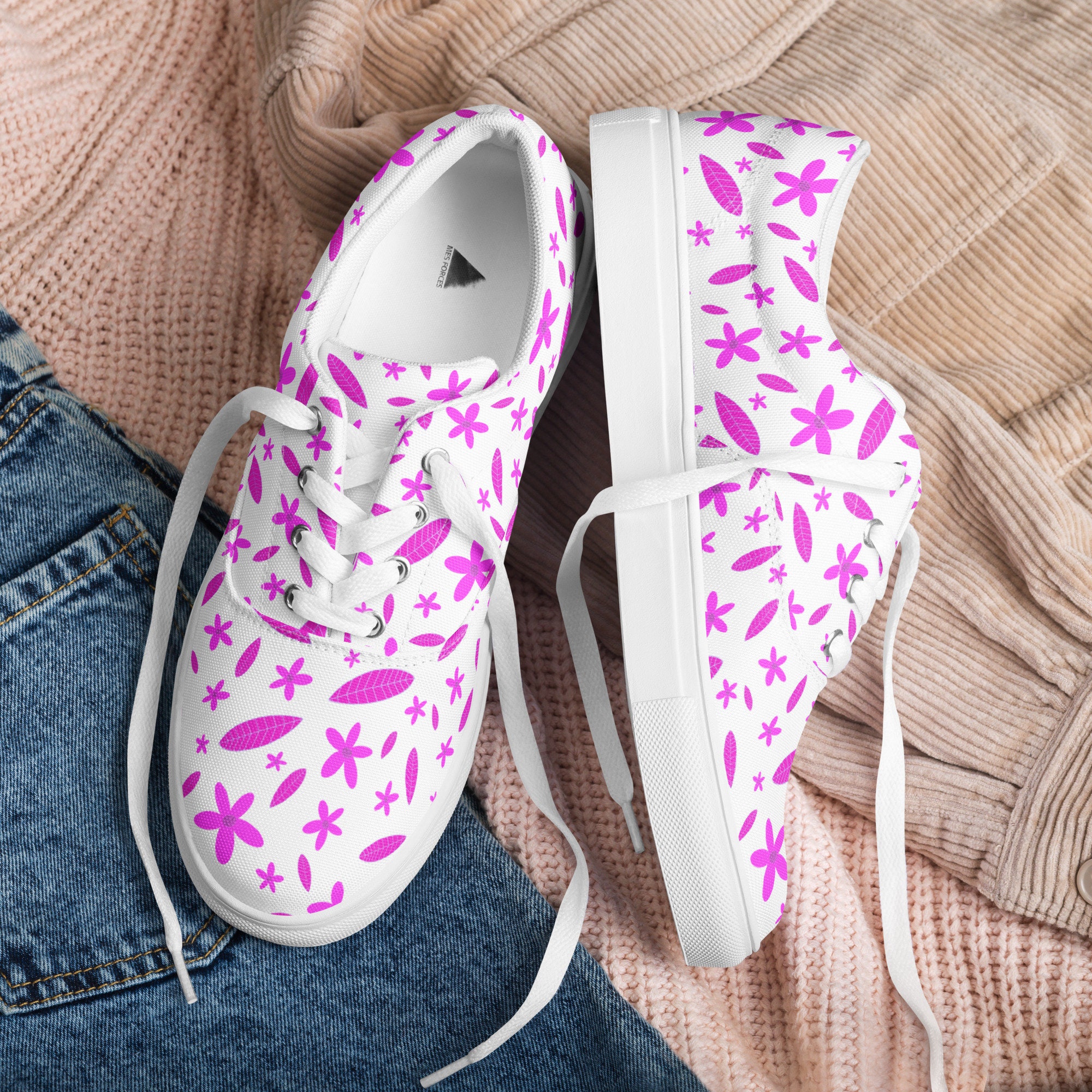 Women's Lace-Up Shoes with Illustrated Floral Design