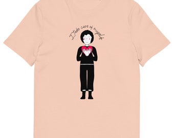 Selbstpflege-T-Shirt. Ich passe auf mich auf. T-Shirt mit Illustration zur psychischen Gesundheit. Unisex-T-Shirt aus Bio-Baumwolle.