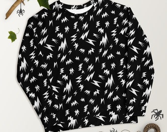 Unisex Lightning Print Sweatshirt with Abstract Geometric Designs