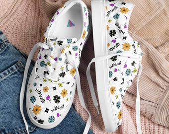 Colorful Floral Canvas Shoes with Laces Botanical Print Spring Summer