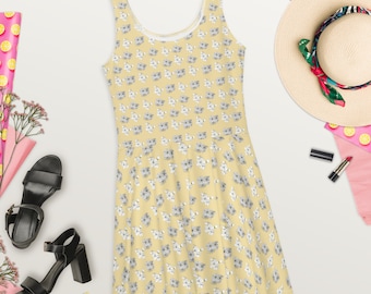 Floral skater dress. Dress with white flowers. Hippie style spring dress. Almond flower skater dress.