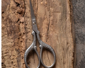 Vintage embroidery scissors - antique steel sewing with decorated rings