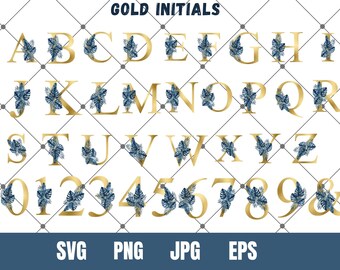 Floral Monogram SVG Bundle,Golden Alphabet Svg,monogram letters svg,Last Name Svg, Flower Letter Font,Wedding Initials Cut File ,Clipart png