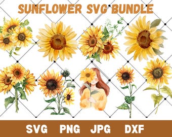Sunflower SVG Bundle, Floral Graphics, Cut Files (Digital Download)