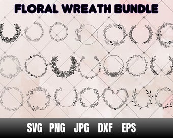 Floral Wreath SVG Bundle | Laurel, Heart, Circle Frames (Digital Download)