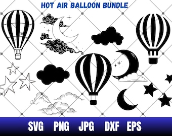 Hot Air Balloon Svg,Nursery Decor,Air Balloon Clipart,Star svg, Moon svg,Cloud svg,laser cut file, cricut, Digital Download, Silhouette Svg