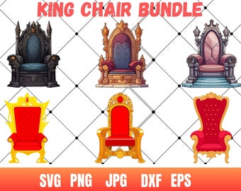 Royal Throne Vector Clipart Set / Outline, Stamp and Color Graphics / Royalty King and Queen Chair / Commercial Use / PNG, JPG, SVG, Eps