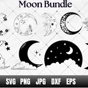Moon Svg, Moon Silhouette, Moon Svg files for Cricut, Moon Svg Bundle, Moon Phases SVG, Celestial Svg, Floral Moon Svg, Star Svg, Cricut