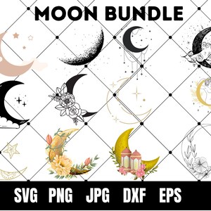 Moon SVG Bundle, Floral Moon svg, Mystic Celestial Svg, Moon and Stars SVG, Crescent Moon Svg, Cut File for Cricut, Silhouette