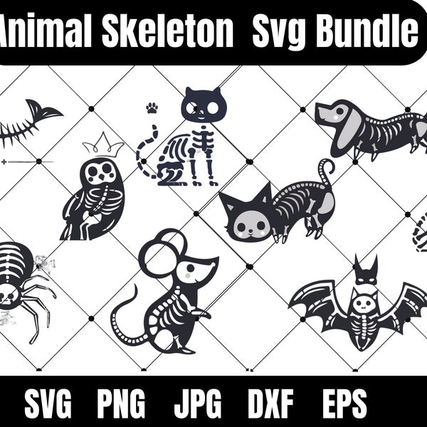 Animal Skeleton SVG Bundle,Skeleton SVGs, Dog Skeleton, Cat Skeleton, Bat Skeleton, Flamingo Skeleton, Vinyl Decal File, Cricut