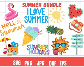 Summer love clipart, travel holidays clip art, tropical flamingo draw, surf beach vector printable, sunny van illustration. Commercial use.