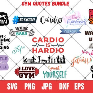 Fitnessstudio-Zitate svg, Gym-Shirt-Svg, Workout-Svg-Bundle, Fitness-Motivation-Svg, Cardio-Zitat, Fitness Png, Fitnessstudio Cricut, Übung kommerzielle Nutzung Clipart