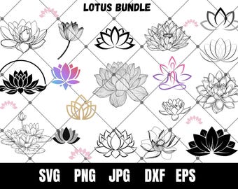 Paquete de flores de loto, vector de meditación, Lotus SVG CRICUT, silueta de yoga, silueta de loto, Lotus Svg de zentangle, imágenes prediseñadas de loto, archivos de corte de loto