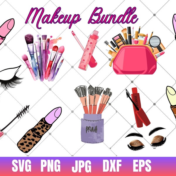 Makeup Svg Bundle, Makeup Clipart, Eyelashes Svg, Lips Svg, Eyeshadow Svg, Lipstick Svg, Makeup Brush Svg, Mascara Svg, Eyebrows Svg