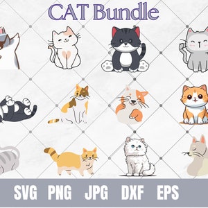 Bundle SVG chat, chat PNG Bundle, clipart chat, chaton svg, Silhouette de chat, chat SVG coupe fichiers pour Cricut, tête de chat Svg, Svg Animal, chat mignon