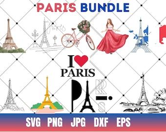 Pacchetto SVG di Parigi, Torre Eiffel, vettore di punti di riferimento (download digitale)