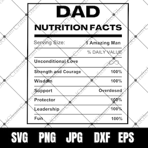 Données nutritionnelles de papa, papa faits svg, svg de la fête des pères, cadeaux pour la fête des pères, papa png avec 300 dpi, Cricut, silhouette, téléchargement immédiat, fichier numérique