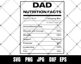 Datos nutricionales de papá, datos de papá svg, día del padre svg, regalos del día del padre, papá png con 300 dpi, Cricut, silueta, descarga instantánea, archivo digital