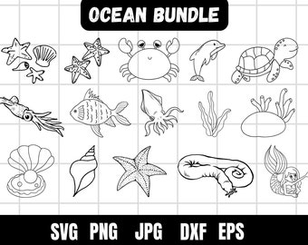 Sea Clipart Svg Bundle, Ocean Clipart, Sea Turtle Svg, Jellyfish Svg, Starfish Svg, Fish Bones Svg, Seashell Svg, Seahorse Svg, Dolphin Svg