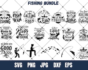 Fishing SVG Bundle, Fisherman Silhouette, Fishing Lure (Instant Download)
