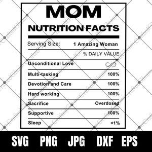Maman valeur nutritive svg, cadeaux pour la fête des mères, tasse de valeur nutritive, maman chemise svg, faits maman, cadeau pour maman svg, maman couper fichier svg, Svg pour cricut