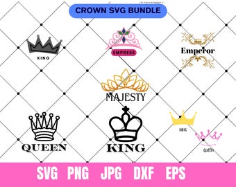Crown SVG Bundle, King, Queen, Tiara Cut Files (Digital Download)