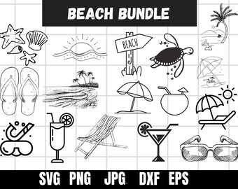 Beach Svg Bundle, Beach Clipart Svg Bundle, Summer Svg, Palm Tree Svg, Beach Life Svg, Tropical Svg, Cut File For Cricut, Silhouette, Png